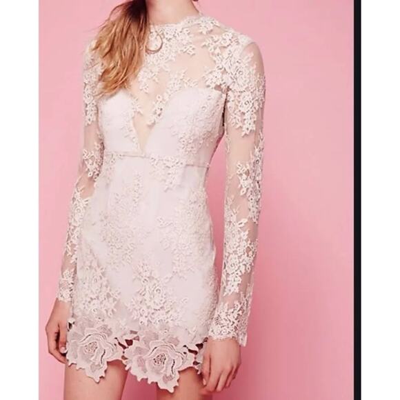 Saylor X Free People Tan Lace Bodycon Mini Dress Leondra Dress XS - Picture 1 of 11